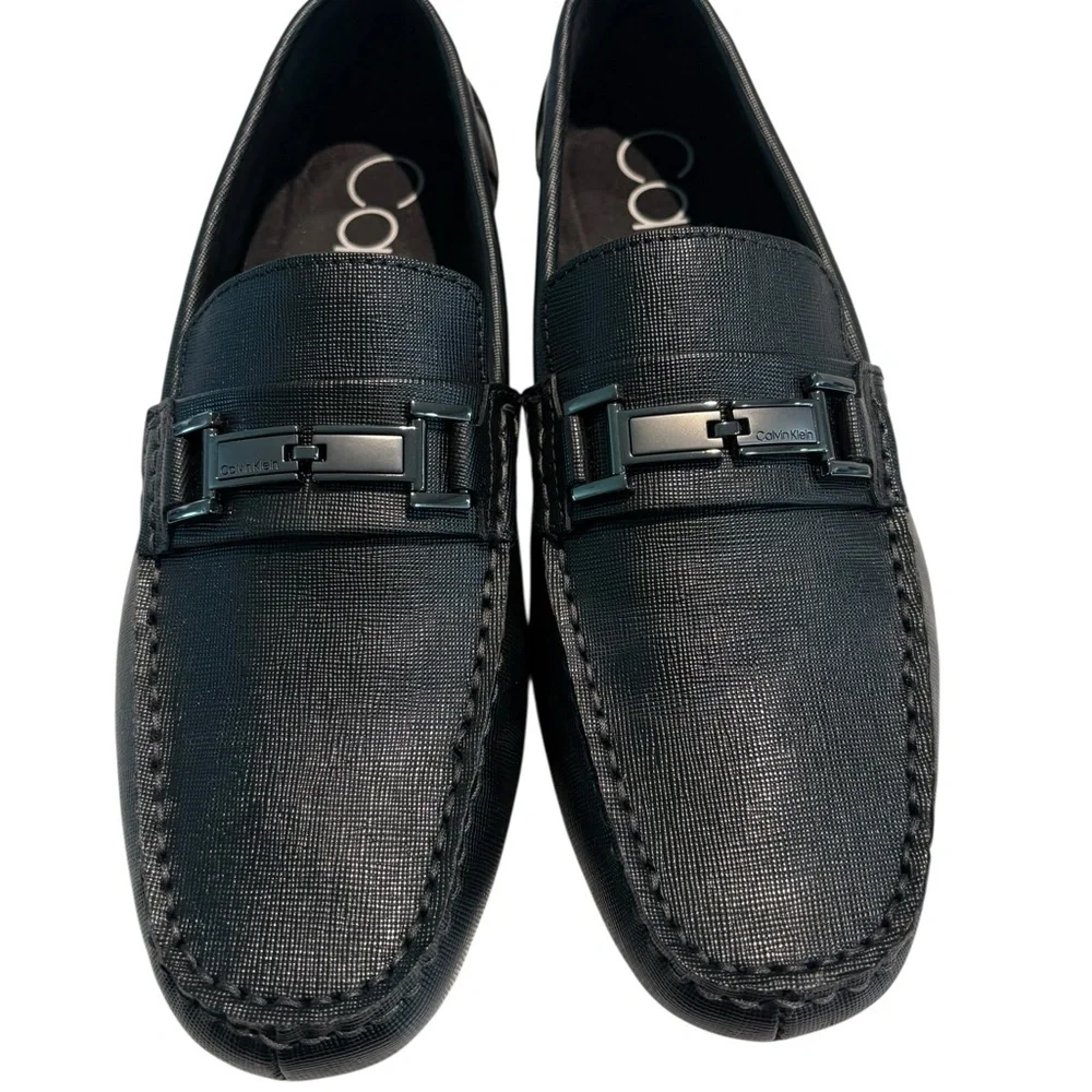 Calvin Klein Magnus Weave Emboss Men’s Black Textured Slip-On Loafers 9.5M NIB